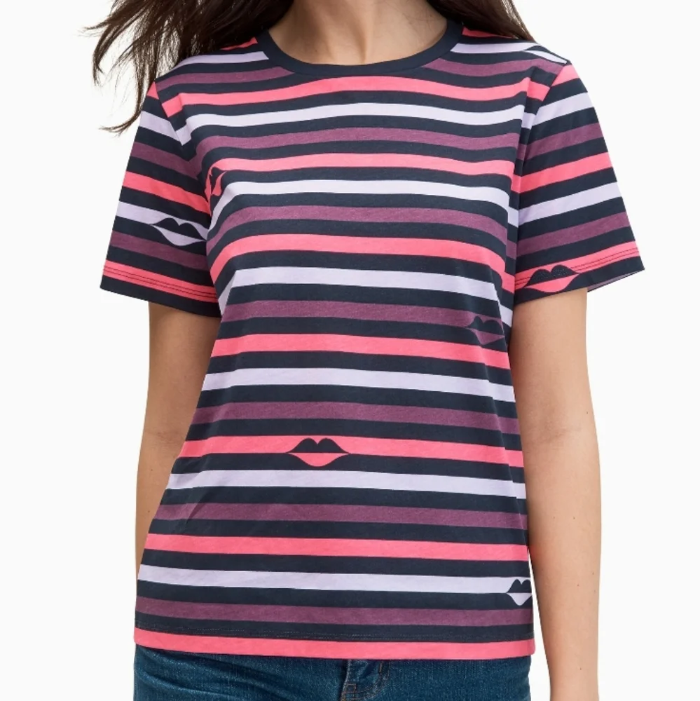 Kate Spade Striped Pink & Purple Lips Graphic Tee Size S